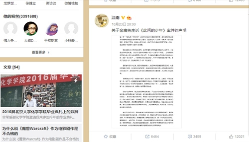 金庸诉江南侵权案开庭 “同人文”写作需谨慎